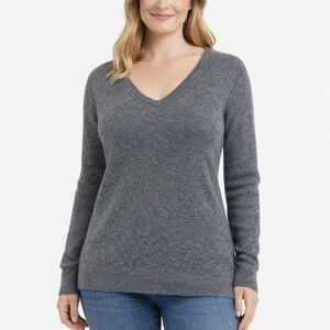 Neiman Marcus Sweater 100% Cashmere Gray V-Neck‎ XL